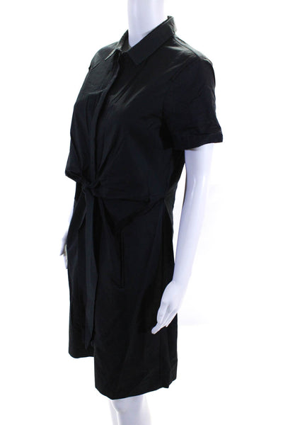 Elie Tahari Womens Collared Short Sleeve Button Up Front Tie Dress Black Size 8