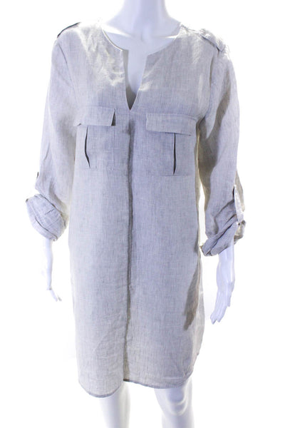 Joie Womens Linen V-Neck Long Sleeve Knee Length Tunic Dress Light Gray Size M