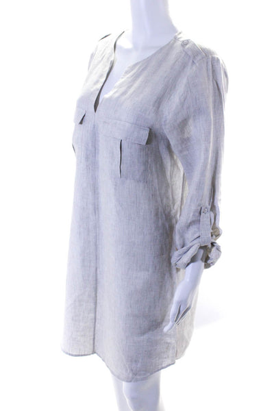 Joie Womens Linen V-Neck Long Sleeve Knee Length Tunic Dress Light Gray Size M