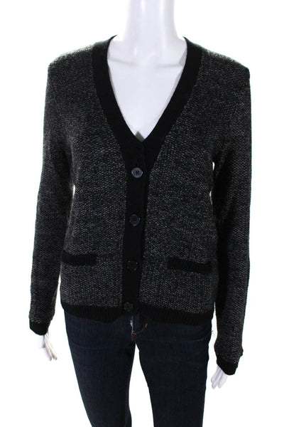 Lauren Ralph Lauren Womens Four Button V Neck Cardigan Sweater Black Gray Small