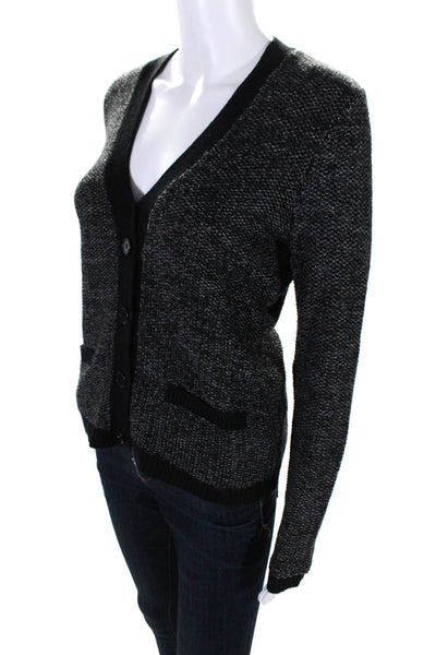 Lauren Ralph Lauren Womens Four Button V Neck Cardigan Sweater Black Gray Small