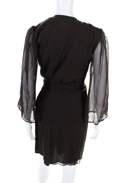 Lynn Lugo Womens Long Sleeve V Neck Silk Wrap Dress Chocolate Brown Size 4