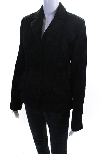 American Exchange Womens Floral Velvet Buttoned Blazer Jacket Black Size M