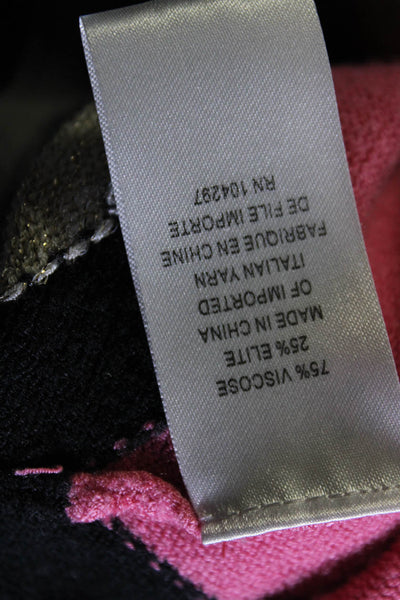 Milly Women's Scoop Neck Long Sleeve Chevron Print Knit Dress Black Pink Size S