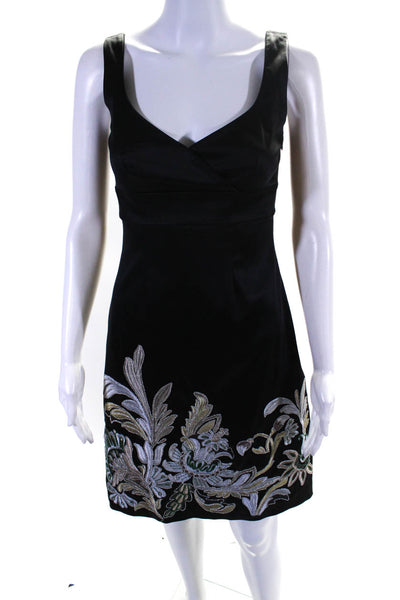 Karen Millen Women's Sweetheart Embroidered Mini Dress Black Size 4