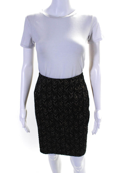 Carmen Marc Valvo Women's Beaded Chevron Print Skirt Black Size 6