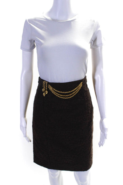 Milly Women's Textured Chain Detail Pencil Skirt Brown Size 4