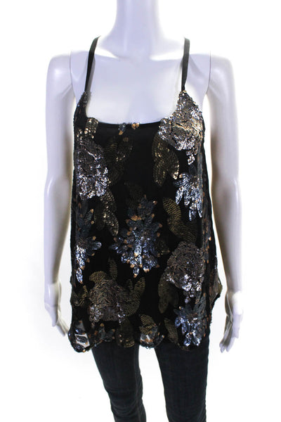 BB Dakota Women's Floral Sequin Embellished Scoop Neck Top Black Size S