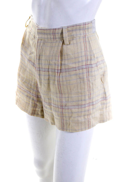 Etoile Isabel Marant Women's Linen High Rise Plaid Shorts Yellow Size FR.40