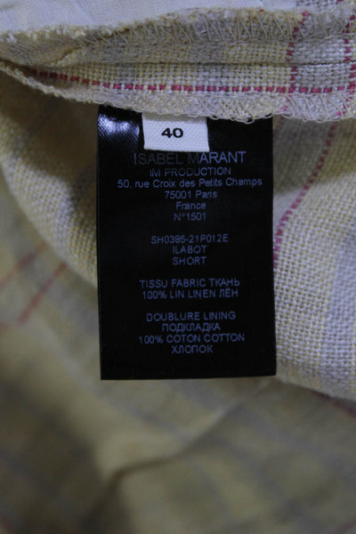 Etoile Isabel Marant Women's Linen High Rise Plaid Shorts Yellow Size FR.40