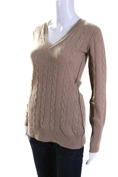 Raffi Cashmere Womens Cable Knit Low V-Neck Pullover Sweater Top Beige Size S