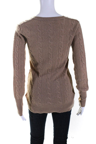 Raffi Cashmere Womens Cable Knit Low V-Neck Pullover Sweater Top Beige Size S