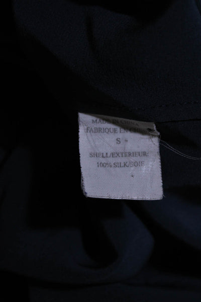 Theory Womens Silk Sleeveless Ruffled V-Neck Textured Blouse Top Blue Size S