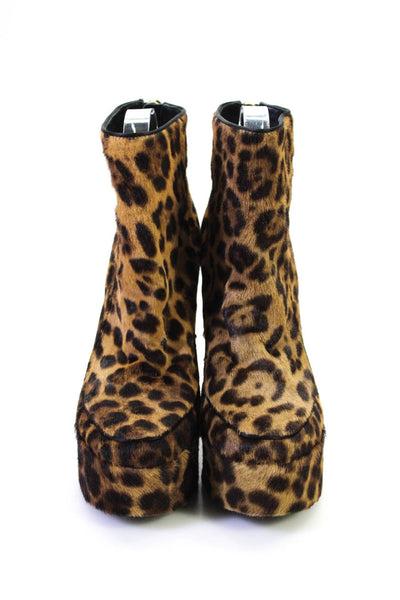 Laurence Dacade Womens Leopard Print Pony Hair Platform Boots Brown Size 37 7