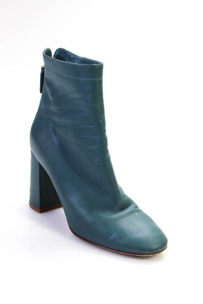 Gianvito Rossi Womens Round Toe Block Heel Ankle Boots Teal Leather Size 37 7