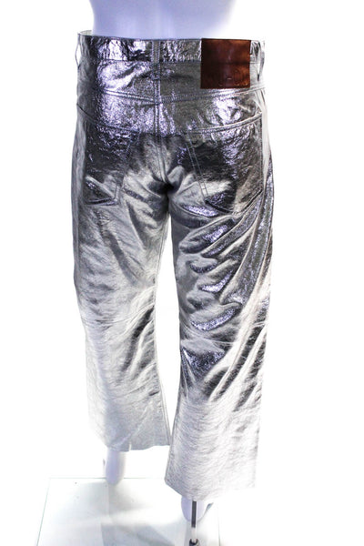 Minuit Womens Mid Rise Metallic Chrome Leather Straight Leg Pants Silver FR 36