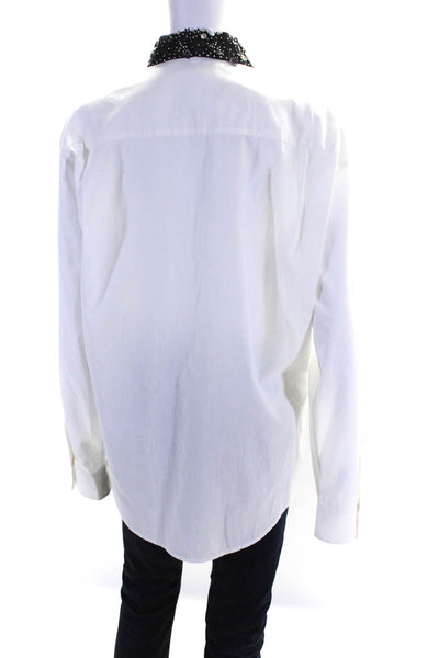 Des Phemmes Womens Embellished Collar Poplin Button Up Shirt Blouse White IT 44