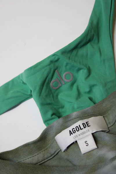 Agolde Alo Womens Cotton Cropped T-Shirt Active Tank Top Green Size S XS Lot 2