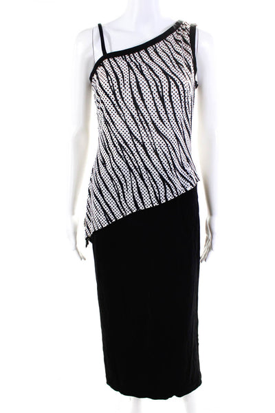 Joseph Ribkoff Womens Spot Striped One Shoulder Layered Maxi Dress Black Size 6