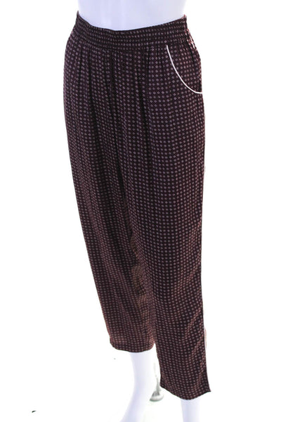 Something Navy Womens Geometric Print Long Sleeve Pajama Set Burgundy Size S