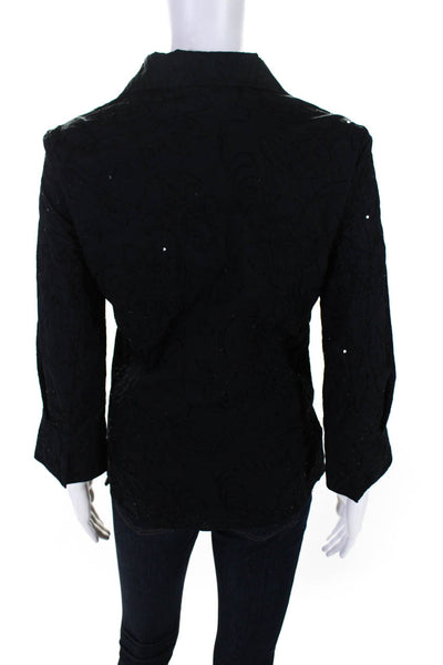 Lafayette 148 New York Women's Long Sleeve Collared Sparkly Blouse Black Size 10