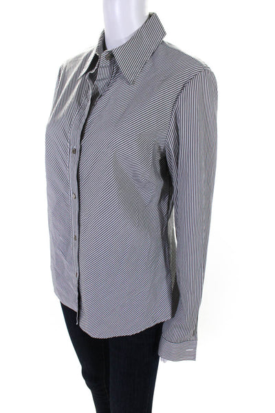 Lafayette 148 New York Women's Long Sleeve Stripped Button Up Top White Size 10