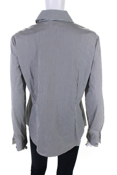 Lafayette 148 New York Women's Long Sleeve Stripped Button Up Top White Size 10