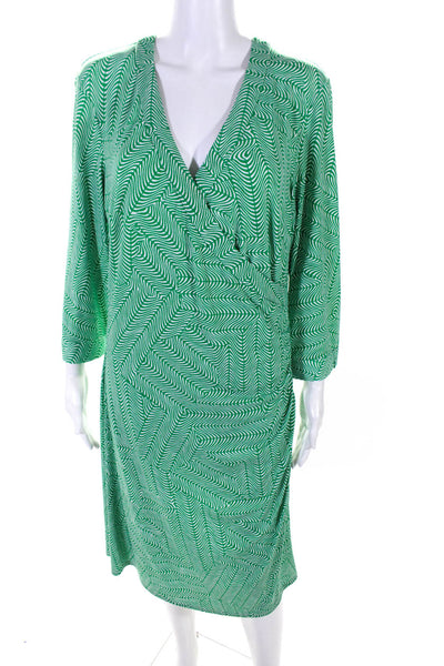 Laundry by Shelli Segal Women's Long Sleeve V-Neck Stripped Flared Dress Green L