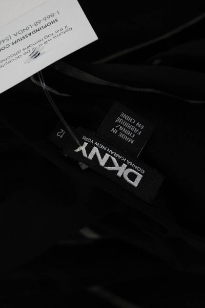 DKNY Women's Long Sleeve Crew Neck Stripped Pocketed Sundress Black Size 12