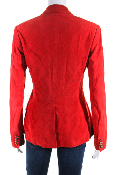 Ralph Lauren Womens Suede Decorative Three Button Collared Blazer Red Size 4