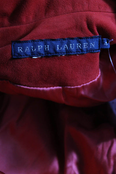 Ralph Lauren Womens Suede Decorative Three Button Collared Blazer Red Size 4
