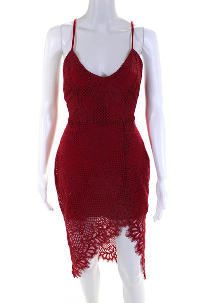 Lovers + Friends Womens Red Cotton Floral Lace Sleeveless Shift Dress Size S