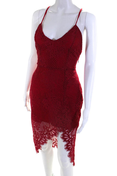 Lovers + Friends Womens Red Cotton Floral Lace Sleeveless Shift Dress Size S