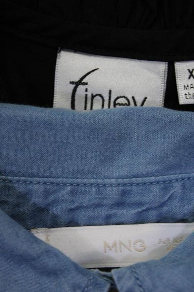 Finley MNG Womens Button Down Shirts Black Blue Size Extra Small 2 Lot 2