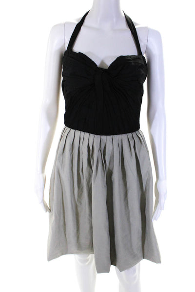 Brian Reyes Womens Two Tones Sweetheart Top Pleated Halter Dress Black Size 6