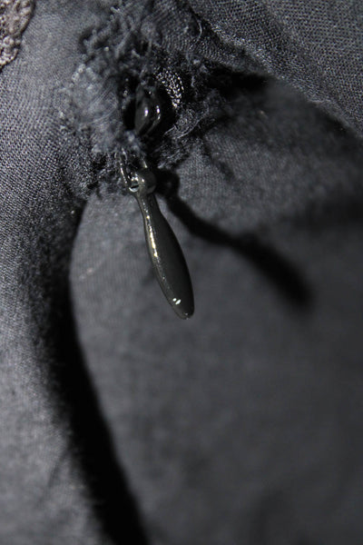Letarte Handmade Women's Embroidered Long Sleeve V Neck Mini Dress Black Size M