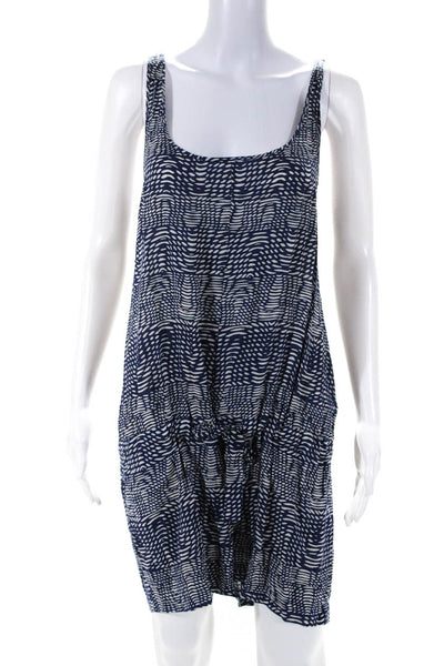 Thakoon Addition Womens Abstract Print Drawstring Sleeveless Romper Blue Size M