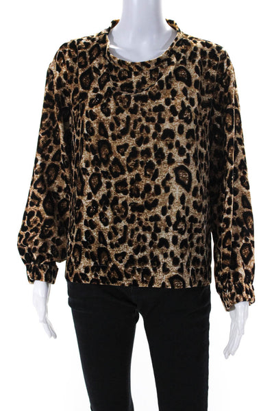 Velvet by Graham & Spencer Women's Animal Print Crewneck Sweater Brown Size S