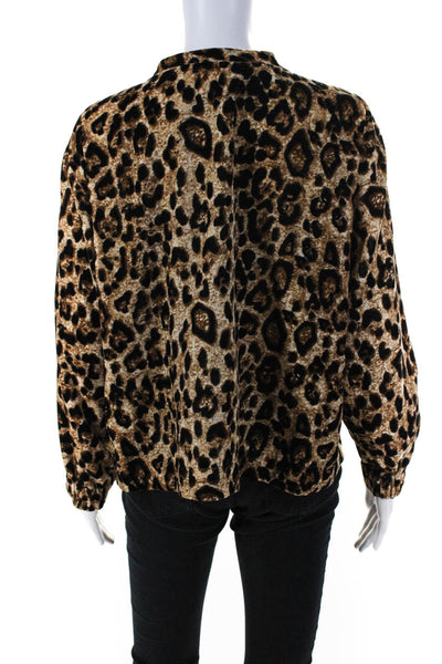 Velvet by Graham & Spencer Women's Animal Print Crewneck Sweater Brown Size S