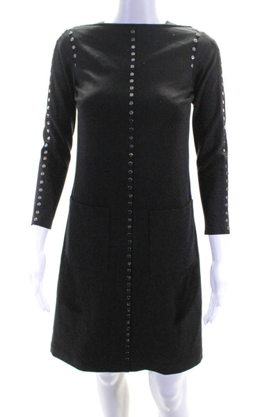 Worth New York Womens Studded Ponte Long Sleeve Sheath Dress Black Size 0