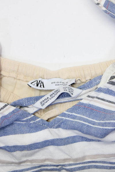 Zara Womens Cotton Textured Drawstring Casual Shorts Beige Size S XS Lot 2