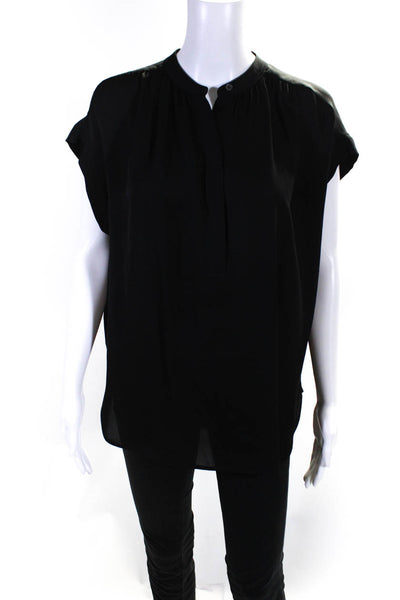 Vince Womens Button Front Crew Collarless Boxy Silk Shirt Black Size Extra Small