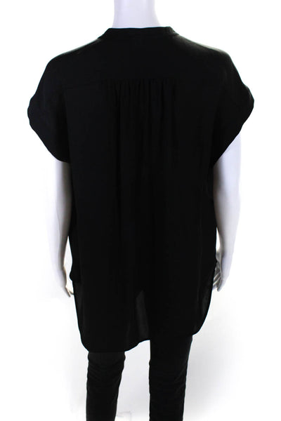 Vince Womens Button Front Crew Collarless Boxy Silk Shirt Black Size Extra Small