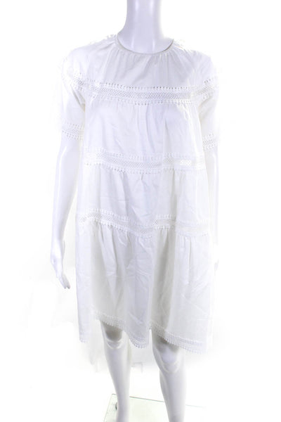 Cynthia Rowley Womens Short Sleeve Eyelet Embroidered Shift Dress White Size XS