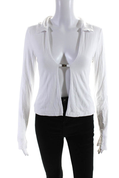 Superdown Women's Collared Long Sleeve Cut Out Top White Size S