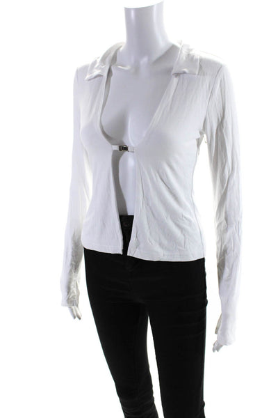 Superdown Women's Collared Long Sleeve Cut Out Top White Size S