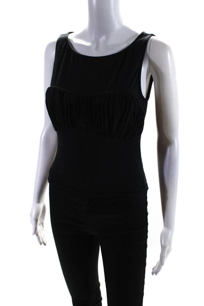 LPA Women's Scoop Neck Sleeveless Ruched Casual Top Black Size S
