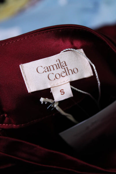 Camila Coelho Women's Long Sleeve Open Back Mock Neck Top Red Size S