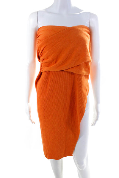 NBD Women's Strapless Bodycon Slit Hem Ribbed Mini Dress Orange Size S