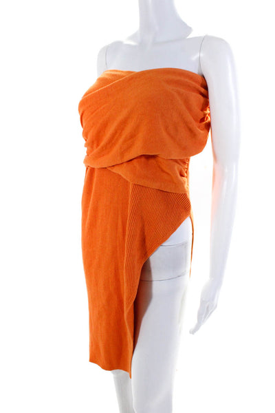 NBD Women's Strapless Bodycon Slit Hem Ribbed Mini Dress Orange Size S